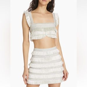 PatBO Cropped Metallic Fringe Top & Miniskirt